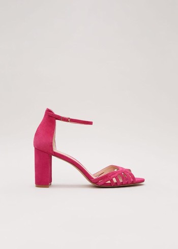 Phase Eight Suede Lattice Block Heels Pink USA | 5392876-MR